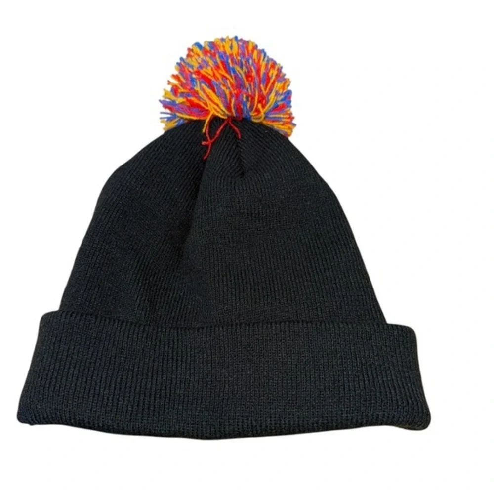 Caterpillar CAT Unisex One‎ Size Pre-Owned Embroidered Black Beanie Hat Pom Pom